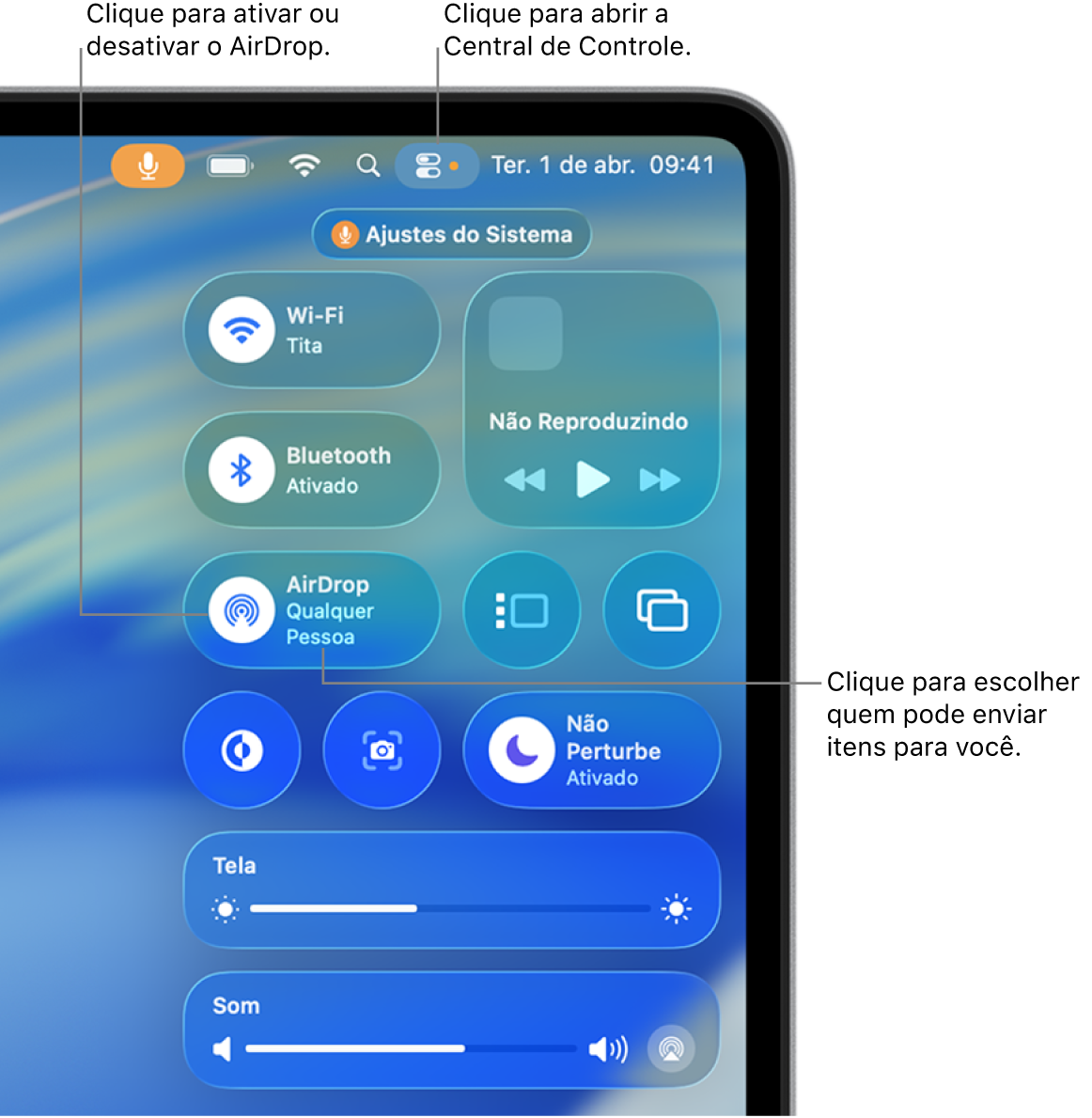 Usando o AirDrop a partir da Central de Controle.