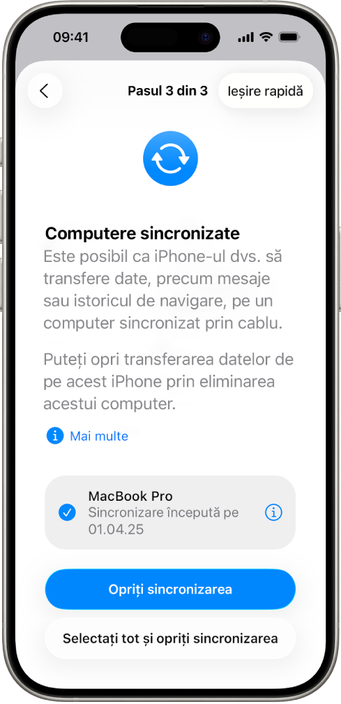 Un ecran de iPhone prezentând ecranul Computere sincronizate.