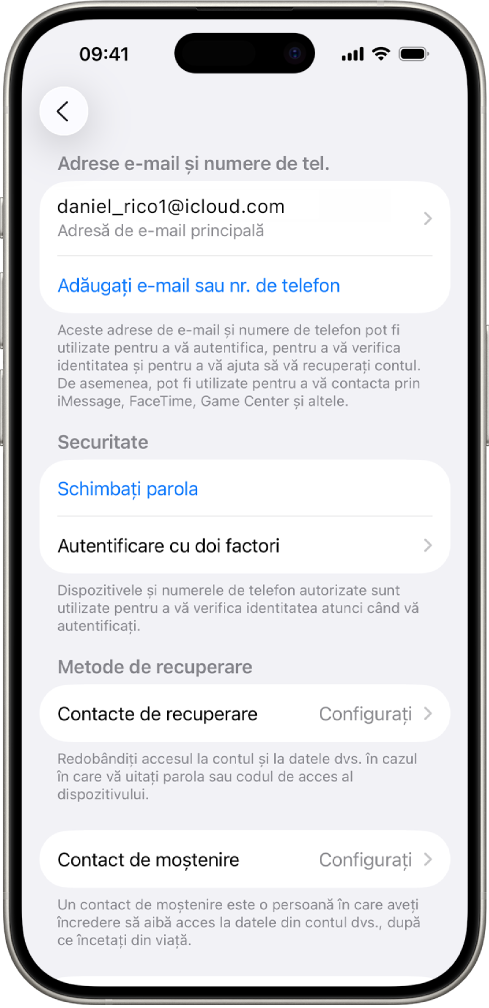 Ecranul unui iPhone afișând autentificarea cu doi factori dezactivată.