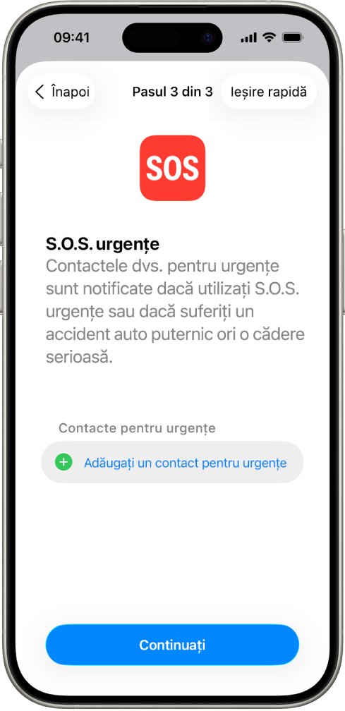 Un ecran de iPhone prezentând ecranul S.O.S. urgențe.