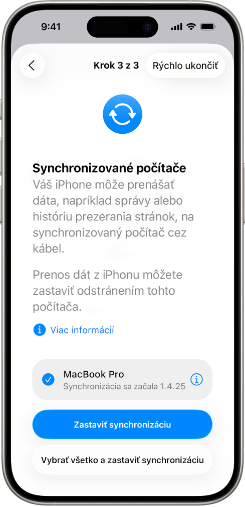 iPhone s obrazovkou Synchronizované počítače.