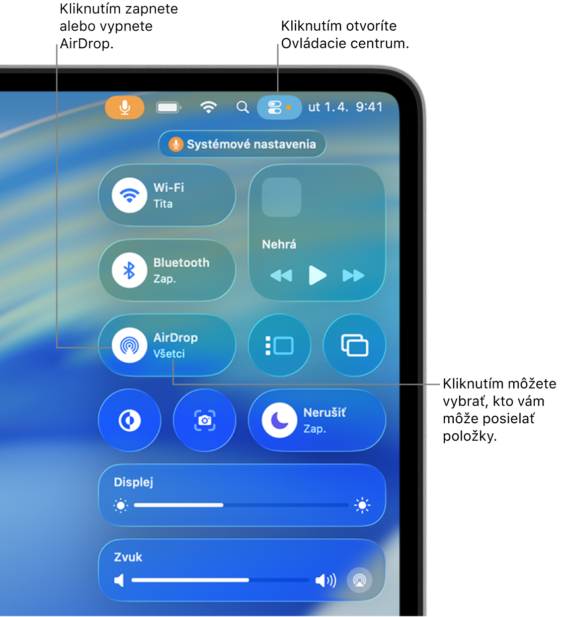 Používanie AirDropu z Ovládacieho centra.