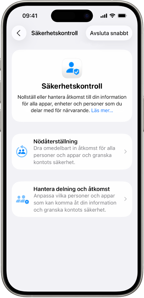 En iPhone som visar skärmen för Säkerhetskontroll.