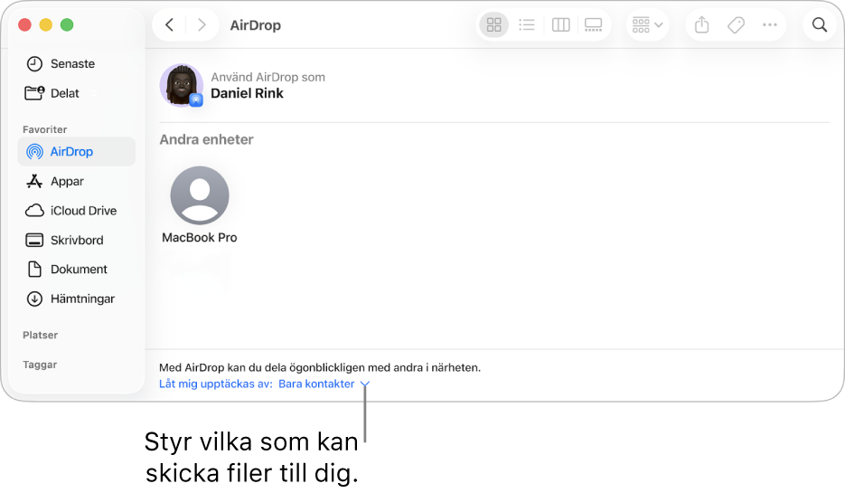 AirDrop-fönstret i Finder.