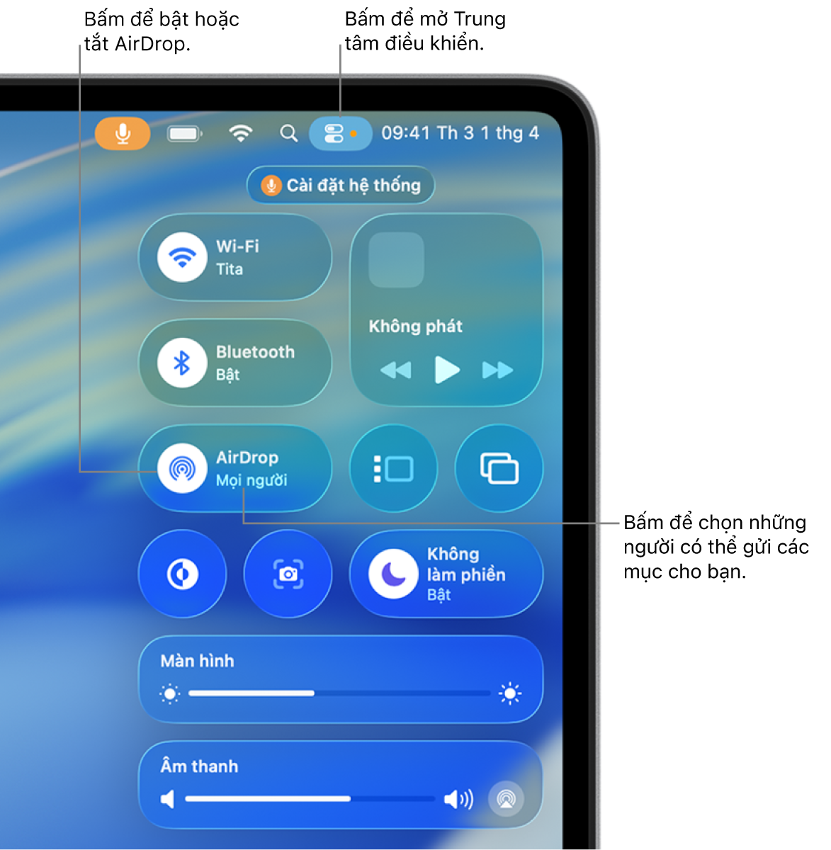 Sử dụng AirDrop từ Trung tâm điều khiển.