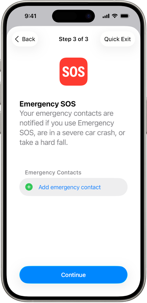 An iPhone screen showing the Emergency SOS screen.