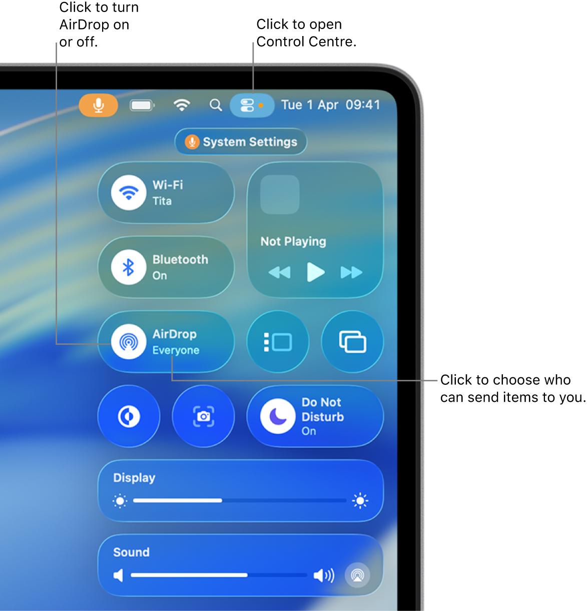 Using AirDrop from the Control Centre.