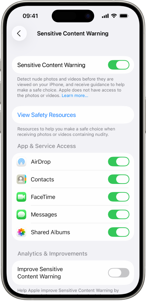An iPhone showing the Sensitive Content Warning screen.