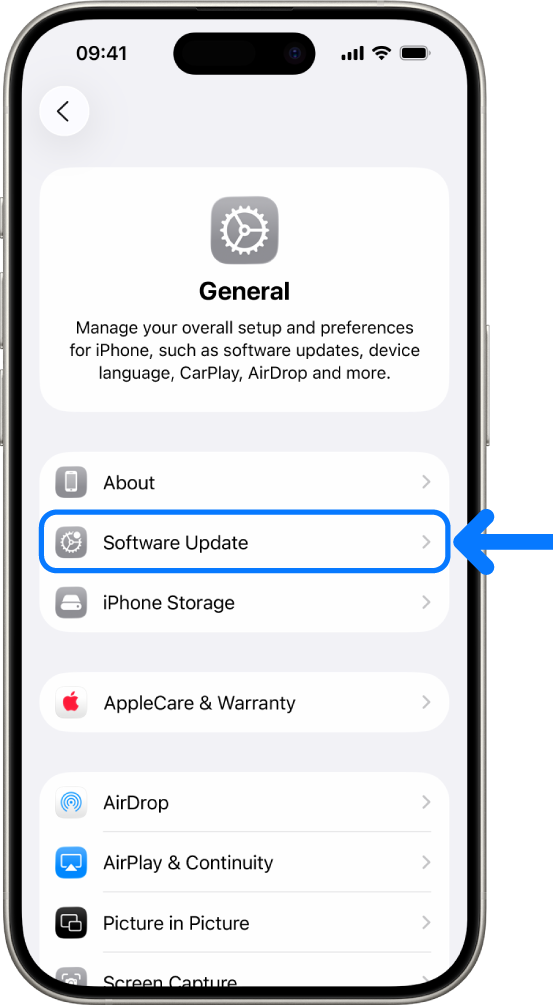 The iPhone screen showing that a software update is available.