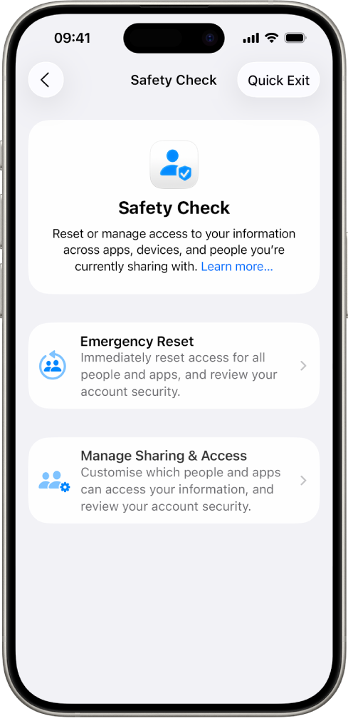 An iPhone showing the Safety Check screen.