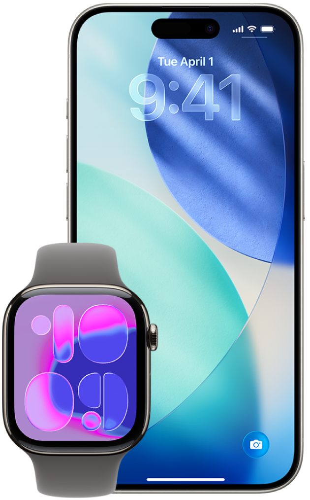 An Apple Watch and iPhone.