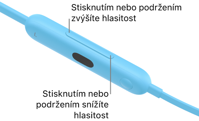 Obrázek levého ovládacího modulu sluchátek Beats Flex s tlačítkem hlasitosti