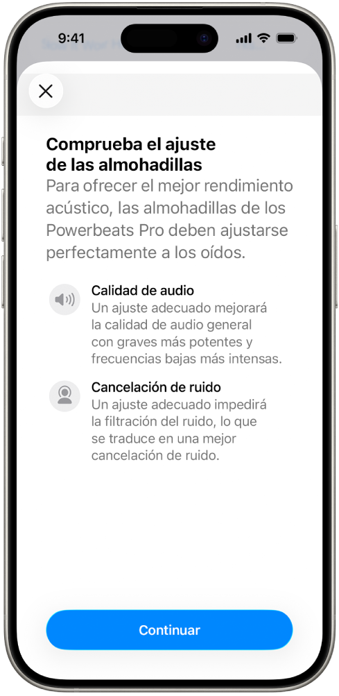 Pantalla de un iPhone con la prueba de detección de ajuste.