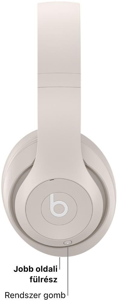 A Beats Studio Pro rendszer gombja a jobb oldali fülrészen található.