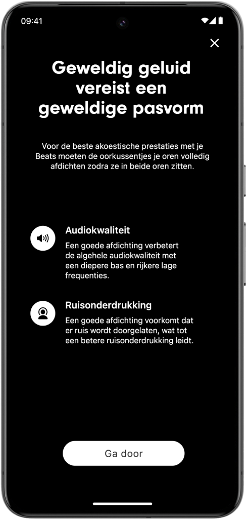 Een scherm van een Android-apparaat met de pasvormtest.