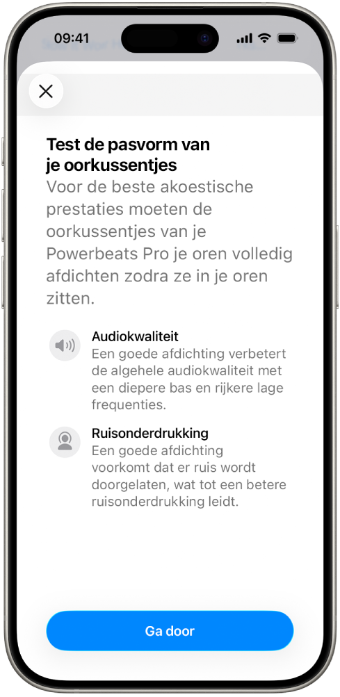 Een iPhone-scherm met de pasvormtest.