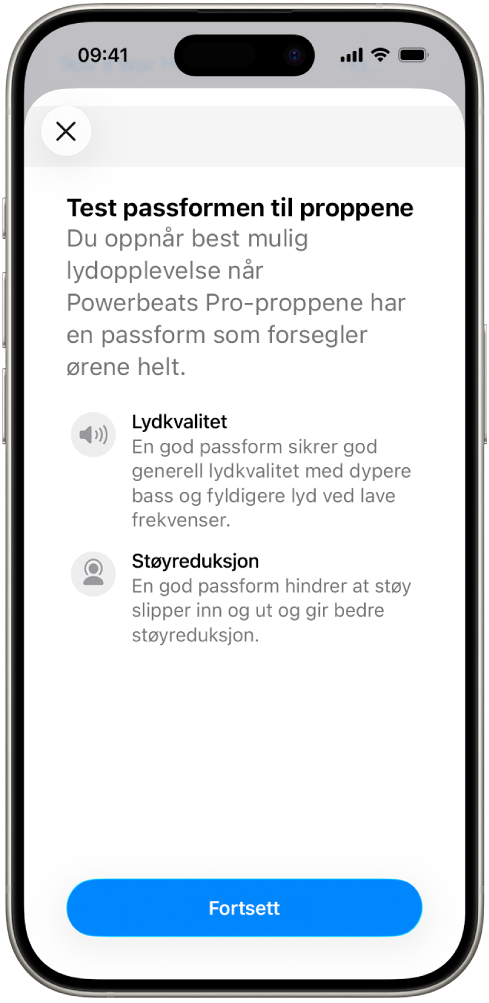 En iPhone-skjerm viser Passformtest.