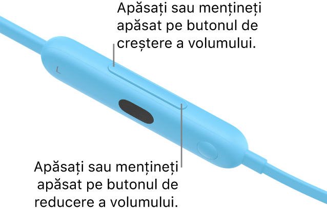Imagine cu modulul de control Beats Flex din stânga afișând butonul de volum.