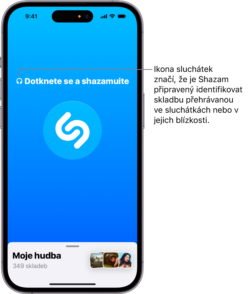 V aplikaci Shazam se zobrazují připojená sluchátka