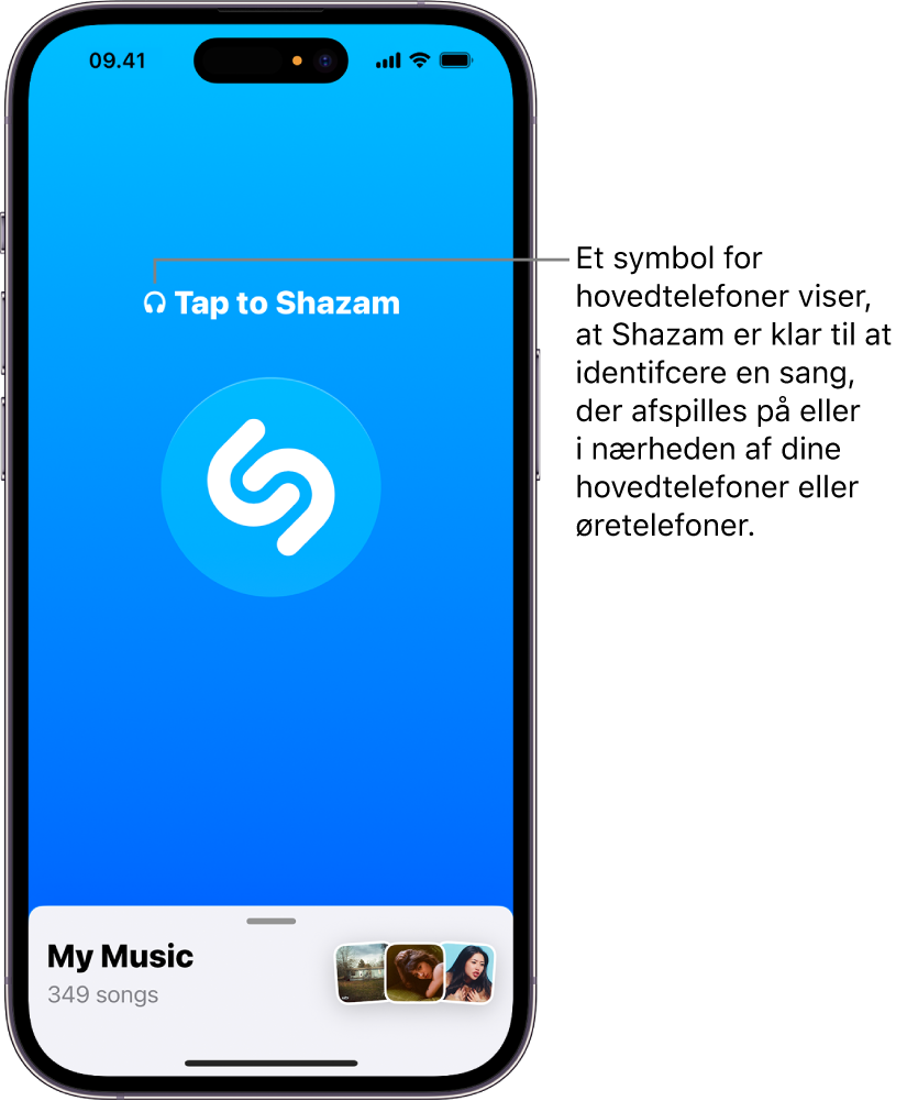 Shazam-appen viser tilsluttede hovedtelefoner