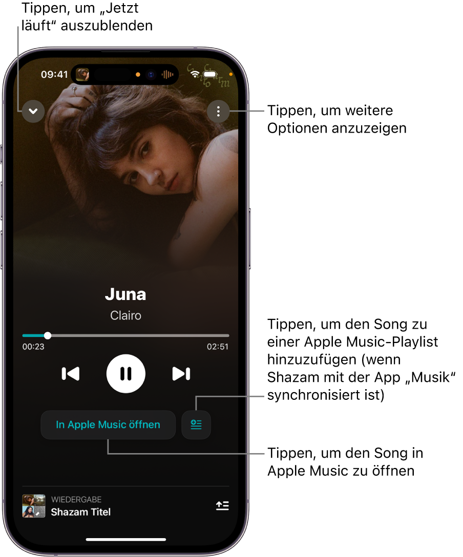 Steuerelemente im Bildschirm „Jetzt läuft“