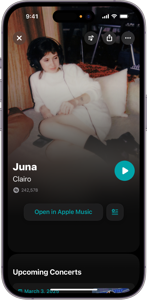 Shazam track screen displaying result of song identification