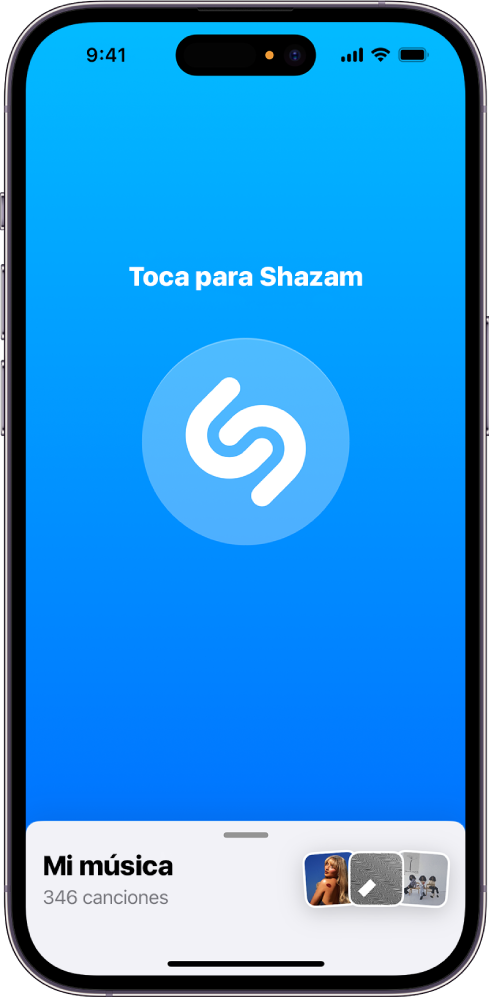 Pantalla principal de la app Shazam con el botón Shazam.