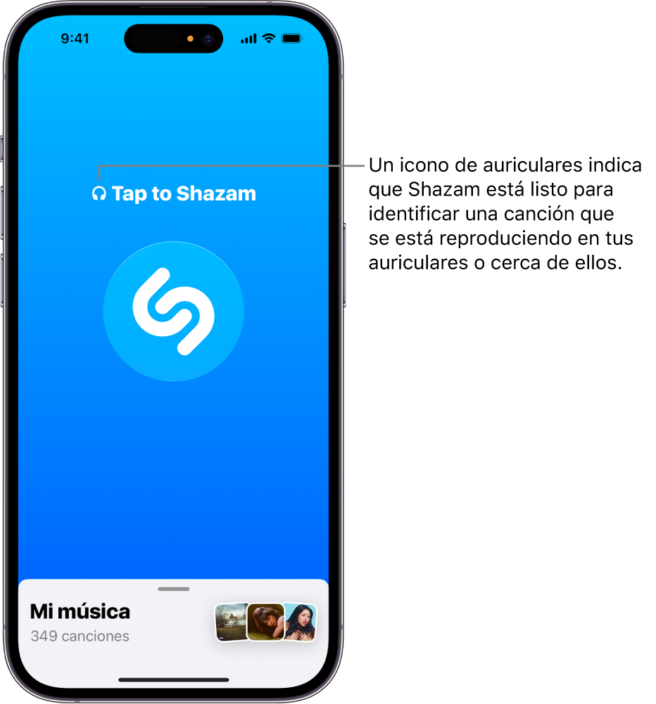 La app Shazam con unos auriculares conectados