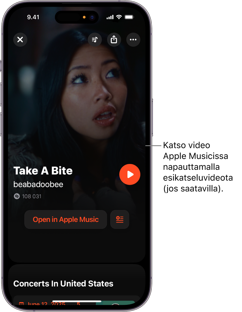 Shazamin kappalenäytöllä näkyy videon esikatselu