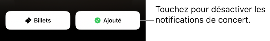 Bouton Enregistrer activé (avec une coche) sur le guide de concert Shazam