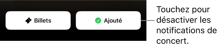 Bouton Ajouter actif (coché) sur le guide des concerts de Shazam.