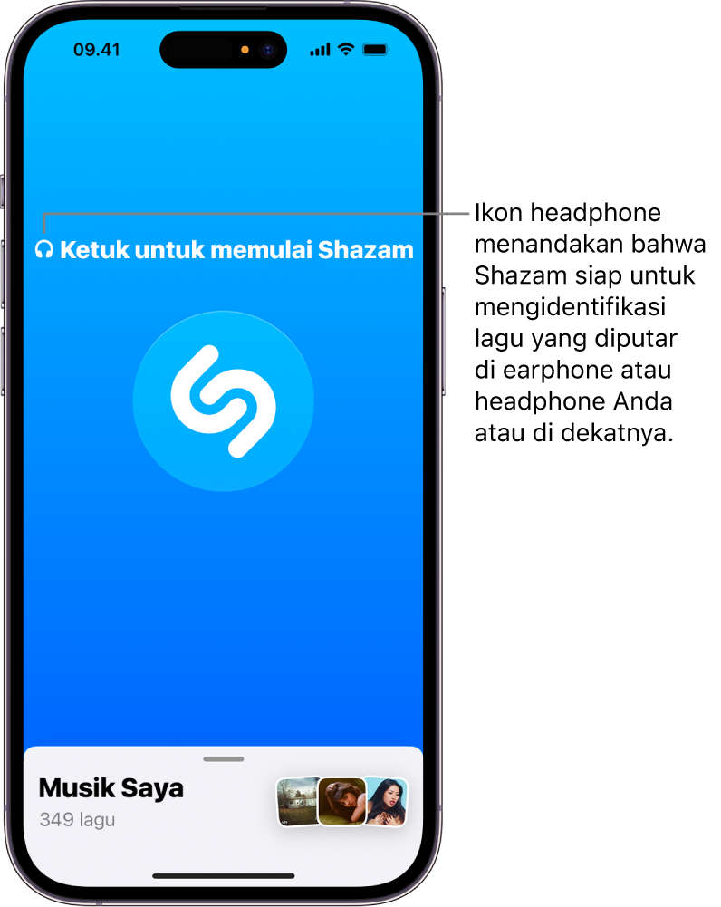 App Shazam menampilkan headphone yang terhubung