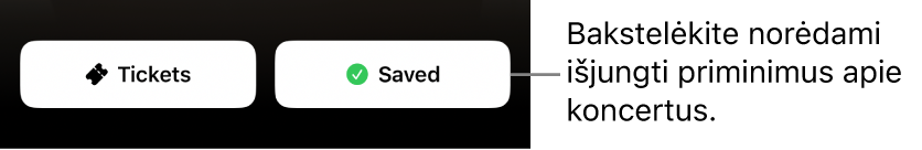 Aktyvus mygtukas „Save“ (su varnele) „Shazam Concert Guide“ puslapyje