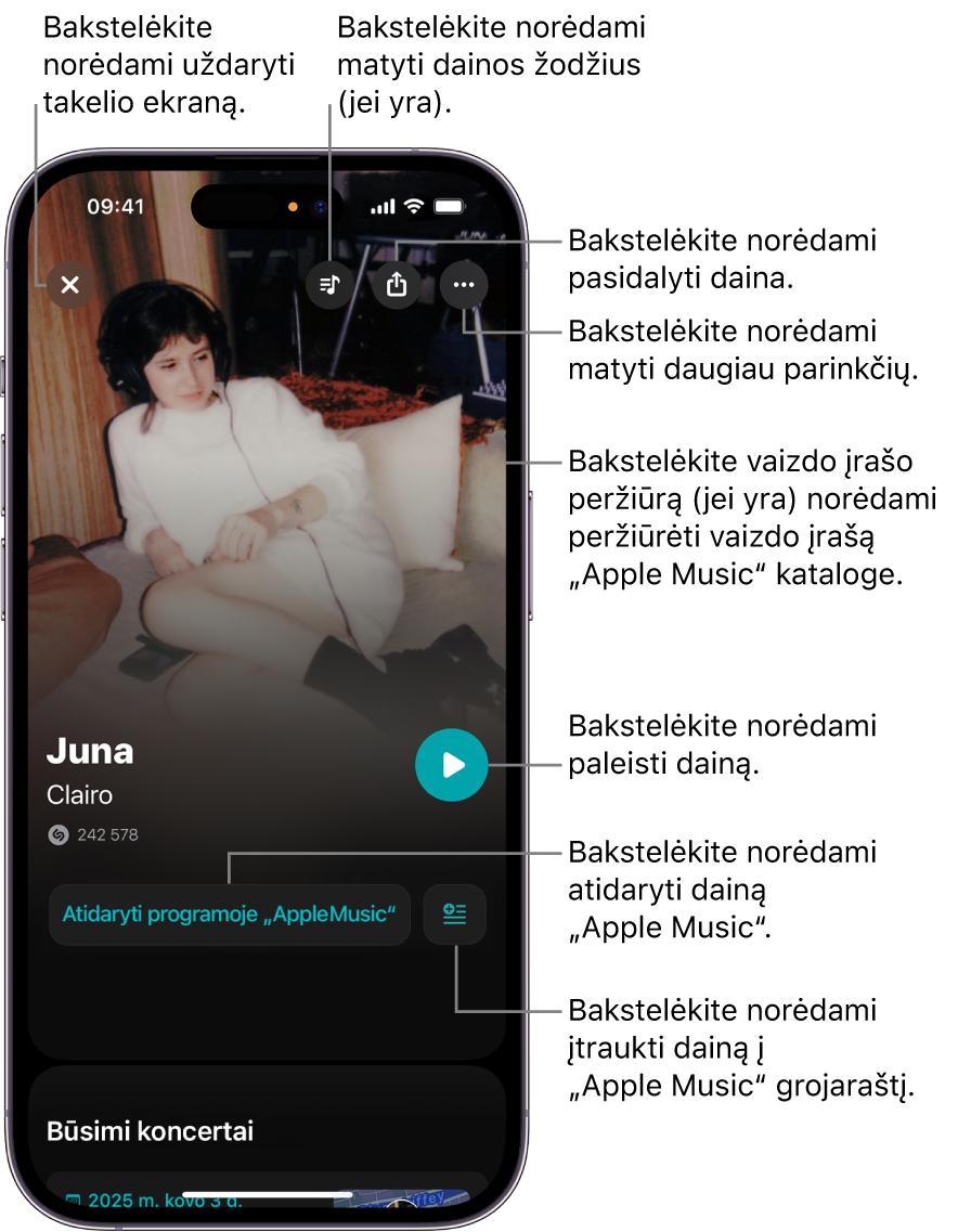 Takelio ekrano valdikliai „iPhone“ įrenginyje