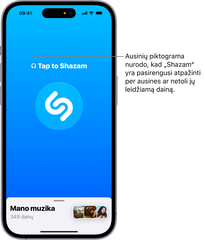Programoje „Shazam“ rodomos prijungtos ausinės