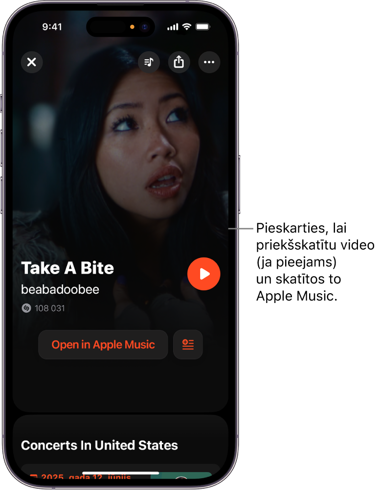 Shazam ieraksta ekrāns ar video priekšskatījumu