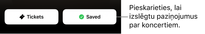 Aktīva poga Save (ar atzīmi) Shazam sadaļā Concert Guide