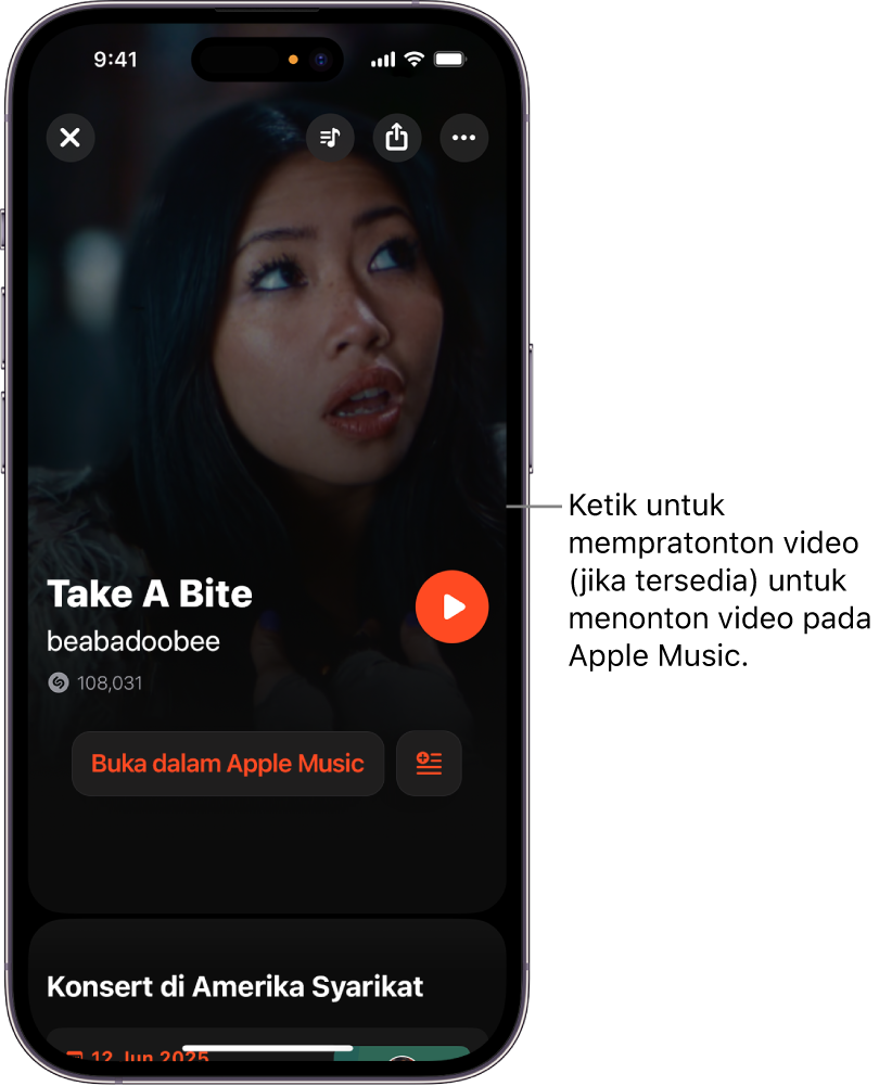 Skrin trek Shazam menunjukkan pratonton video