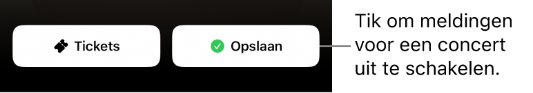 Actieve knop 'Opgeslagen' (met een vinkje) in de Shazam-concertgids