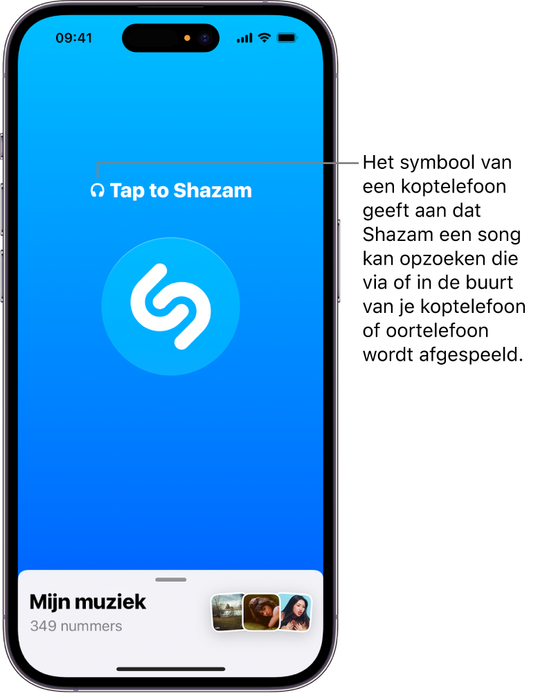 Shazam-app met een verbonden koptelefoon