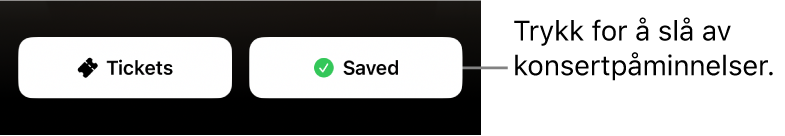 Aktiv Save-knapp (Arkiver), vist med hakemerke, i Shazams konsertguide