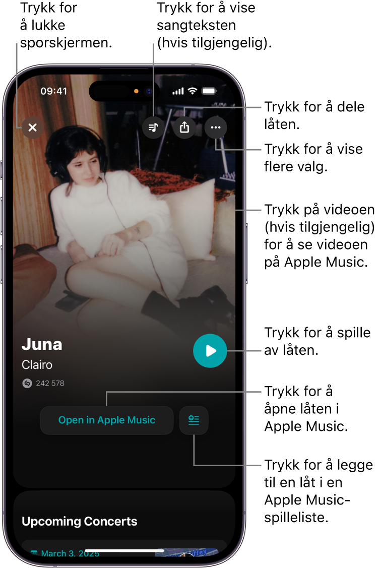 Kontroller på musikkspor-skjermen på iPhone