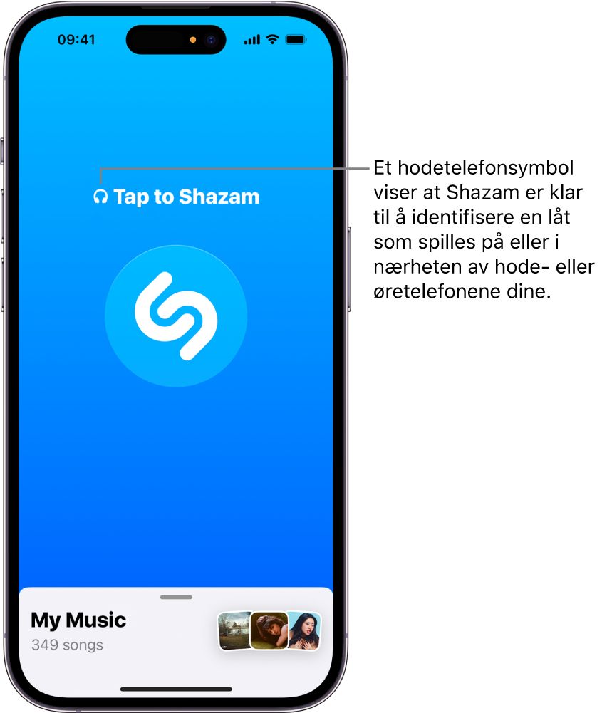 Shazam-appen viser tilkoblede hodetelefoner
