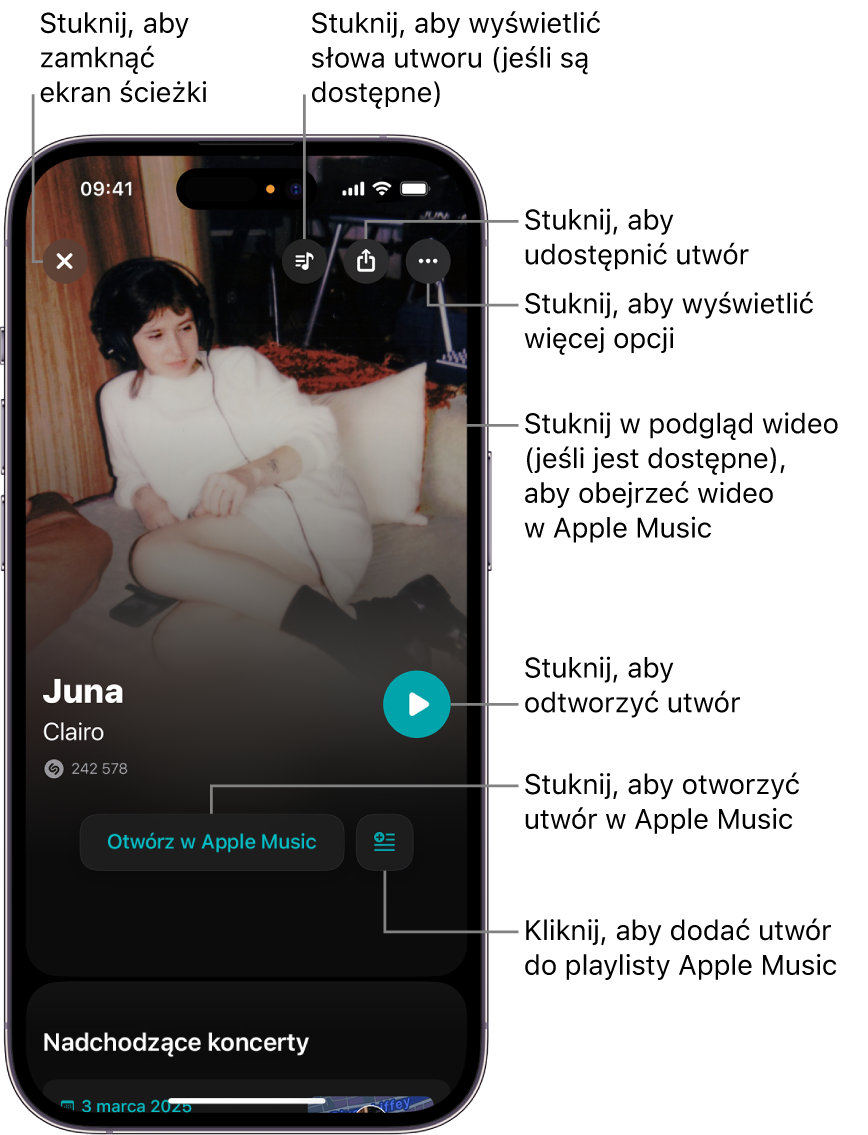 Narzędzia na ekranie ścieżki na iPhonie