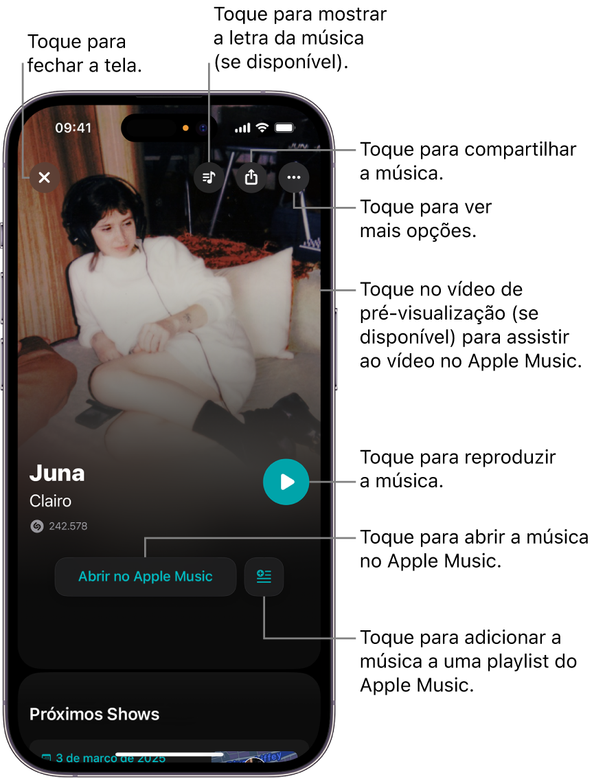 Controles da tela de rastreamento no iPhone