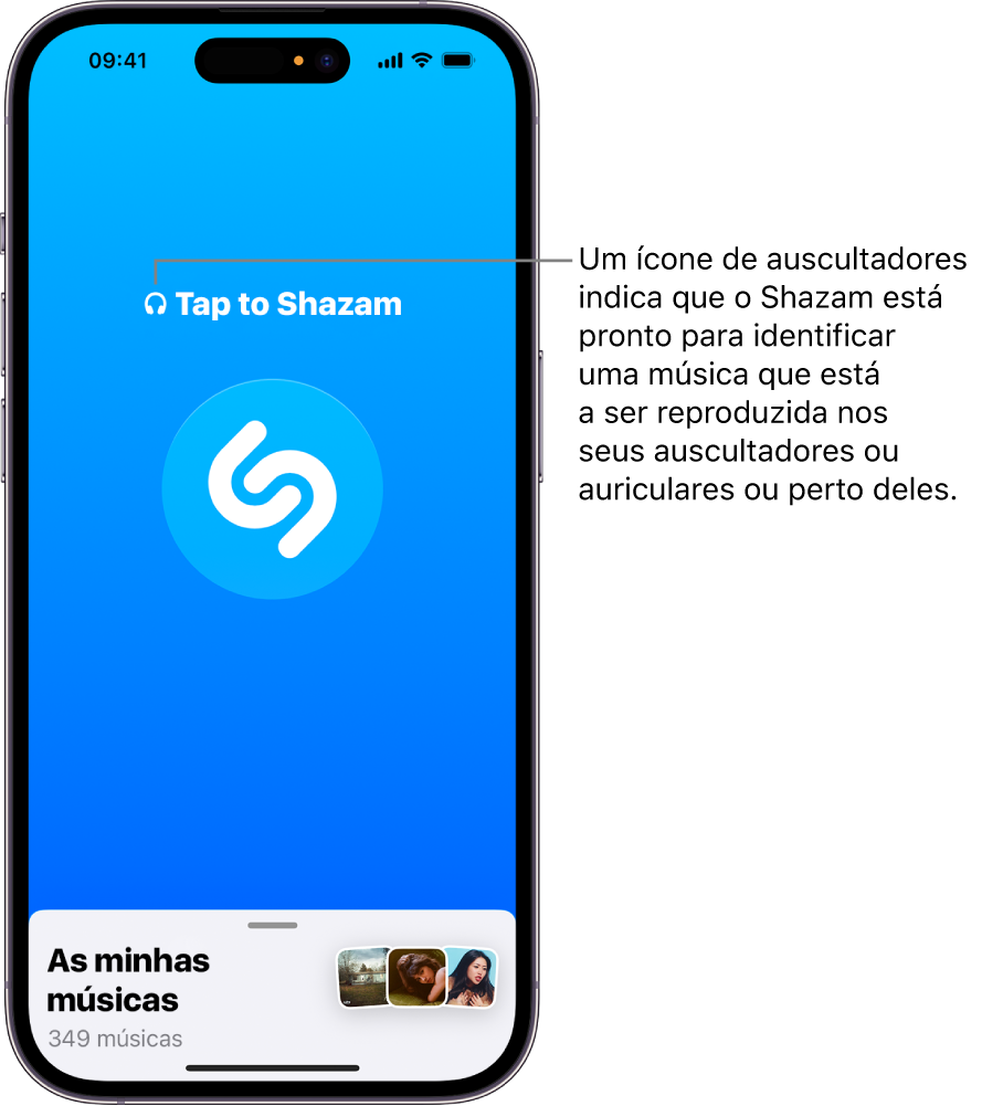 Aplicação Shazam mostrando auscultadores ligados