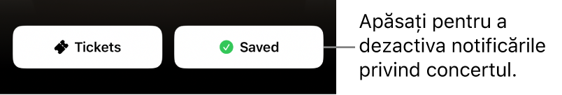 Butonul Save (Salvați) activ (cu bifă) pe ghidul concertului din Shazam.