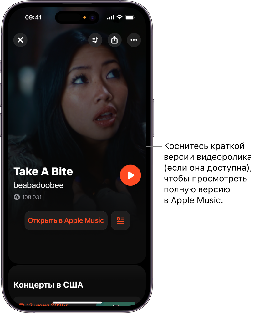 Коротая версия видео на экране песни в Shazam