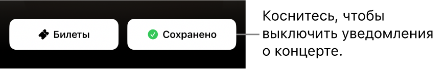 Активная кнопка «Сохранить» (с галочкой) в разделе «Путеводитель по концертам» в Shazam.
