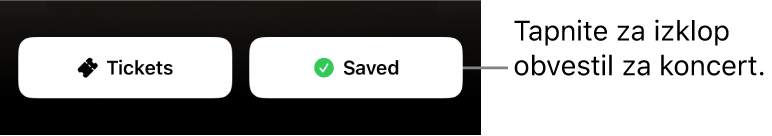 Aktiven gumb Save (s kljukico) v vodniku Shazam Concert Guide
